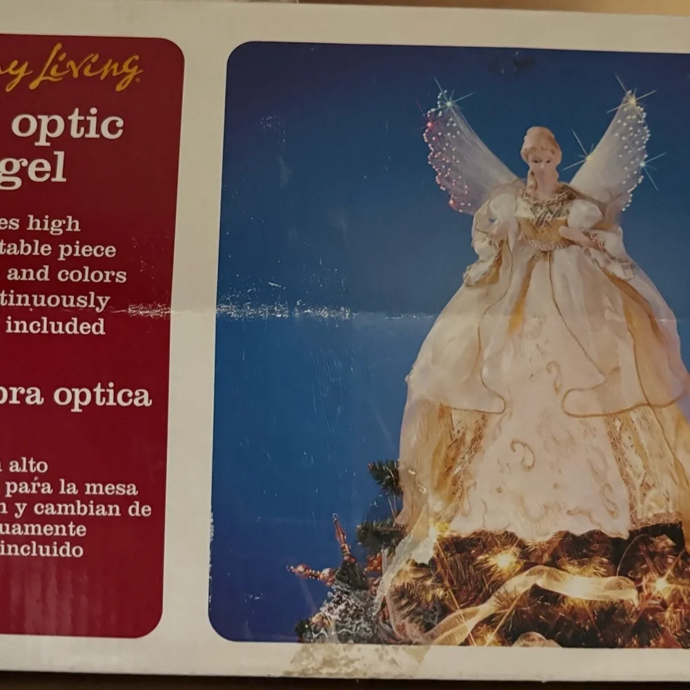 VTG Holiday Living Fiber Optic Angel 15” Tanle Top Tree Topper Color Changing